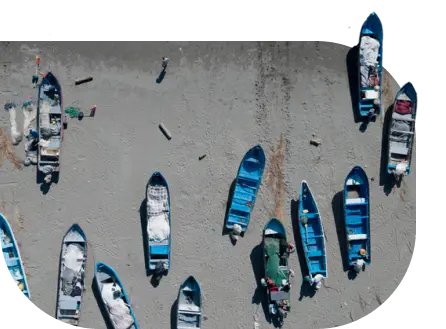 Aerial view of fishing boats on the beach in La Libertad, El Salvador